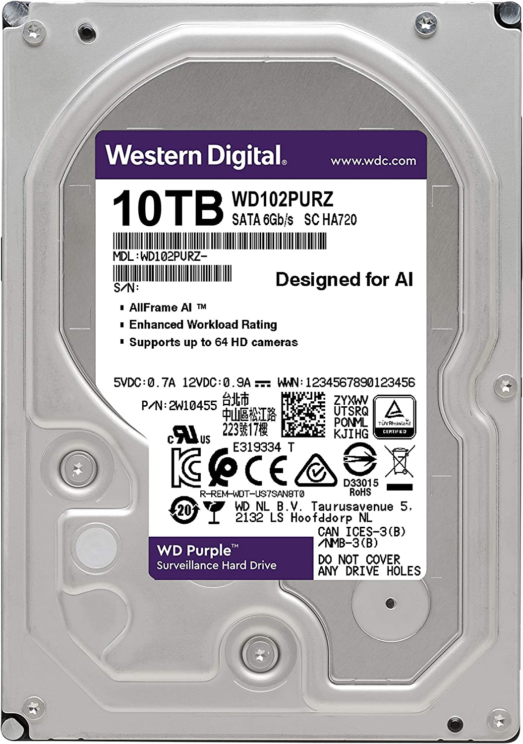 هارد دیسک اینترنال وسترن دیجیتال بنفش مدل WD102PURZ ظرفیت 10 ترابایت